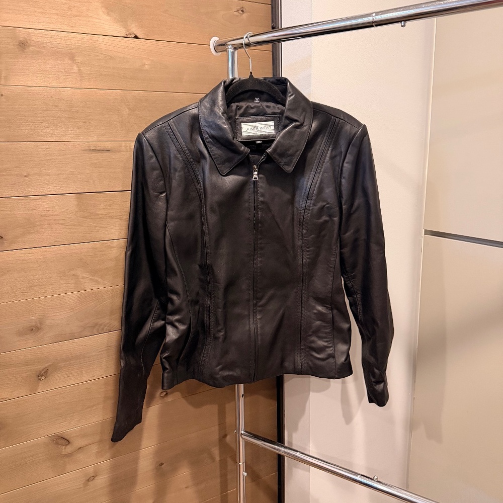 *Vintage* Jones Wear Sport Black Leather Moto Jacket Women's XL